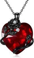 wholesale 925 Sterling Silver Gothic Black Rose Heart Pendant Necklace Halloween s for Women-0-0