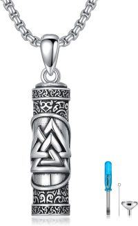wholesale 925 Sterling Silver Viking Valknut Cylinder Pendant with Funnel and Cleaning Brush Set - Memorial Keepsake Jewelry -03-Odin Knot