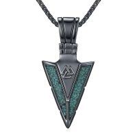 wholesale 925 Sterling Silver Turquoise Inlay Triangle Norse Symbol Mens Pendant Necklace-black
