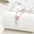 wholesale 925 Sterling Silver CZ Flower with Leaves and Musical Notes Pendant Necklace-0-2