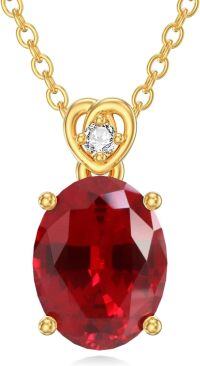 wholesale 14K Gold Diamond (I2 I3) 2Ct Oval Birthstone Necklace for Women Mom-Created Ruby
