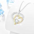 wholesale 925 Sterling Silver & Yellow Gold Plated Opal Double Heart Pendant Necklace for Women-0-1
