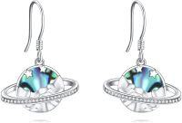 wholesale 925 Sterling Silver Abalone Shell Planet Dangle Hook Earrings-Saturn