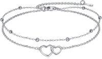 wholesale 925 Sterling Silver Infinity Heart Ankle Bracelet with Adjustable Length and Beads for Women Girls Gifts-Heart