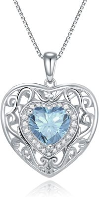 wholesale 925 Sterling Silver with 12 Birthstones Heart Celtic Necklace for Her-3-Mar-Aquamarine