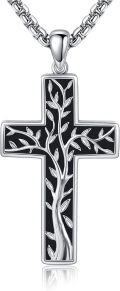 wholesale 925 Sterling Silver Tree of Life Cross Pendant Necklace for Women Men Christian-0-0