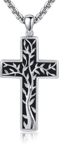 wholesale 925 Sterling Silver Tree of Life Cross Pendant Necklace for Women Men Christian-Tree of life cross