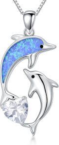wholesale TOUPOP Double Dolphin Necklaces For Women Sterling Silver Dolphin Gifts Heart Love Necklace For Her Anniversary Birthday Gifts For Women Sister Wife Mom -0-0