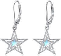 wholesale 925 Sterling Silver Star Drop Earrings with Moonstone and Leverback Hooks for Women -Silver