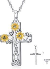 wholesale 925 Sterling Silver 925 Sunflower Tree of Life Cremation Jewelry Keepsake Pendant Urn Necklace w/Funnel & Chain-G_Life of Tree Urn Necklace Personalized-G_Life of Tree Urn Necklace Non-personalized