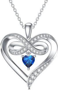 wholesale 925 Sterling Silver Birthstone Infinity Heart Necklace 20 Women s Jewelry Gift-09-Sept-Created Sapphire