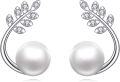 wholesale 925 Silver 15mm Pearl Stud Earrings with Leaf Pattern - Elegant Gift for Women-0-0