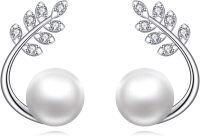 wholesale 925 Silver 15mm Pearl Stud Earrings with Leaf Pattern - Elegant Gift for Women-Stud-Pearl