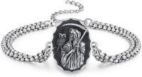 wholesale 925 Sterling Silver Black Enamel Grim Reaper Adjustable Gothic Bracelet for Men-B
