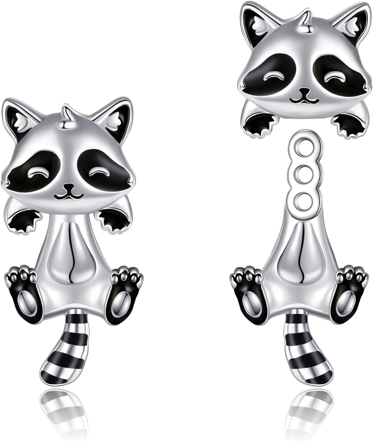 Sterling Silver Hypoallergenic Black Cat Dog Hippo Stud Earrings for Women-Raccoon Stud Earrings