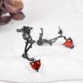 wholesale 925 Sterling Silver Gun Black Rose Flower Red Heart Zircon Drop Earrings-0-2