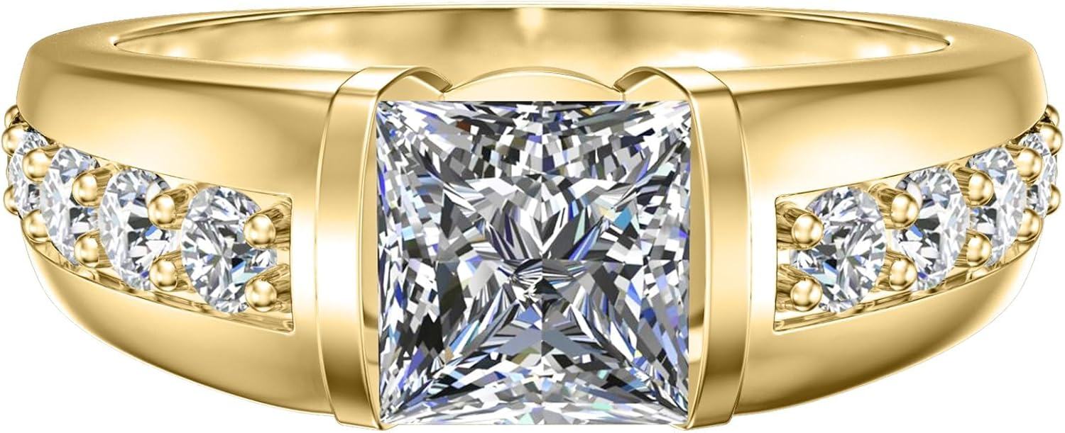 Sterling Silver Moissanite Men s Wedding Band w 1 1 5ct D VVS1 Princess-0-2