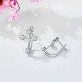 wholesale 10K White Gold Diamond Cross Studs & Huggies Set for Women - Religious-0-5
