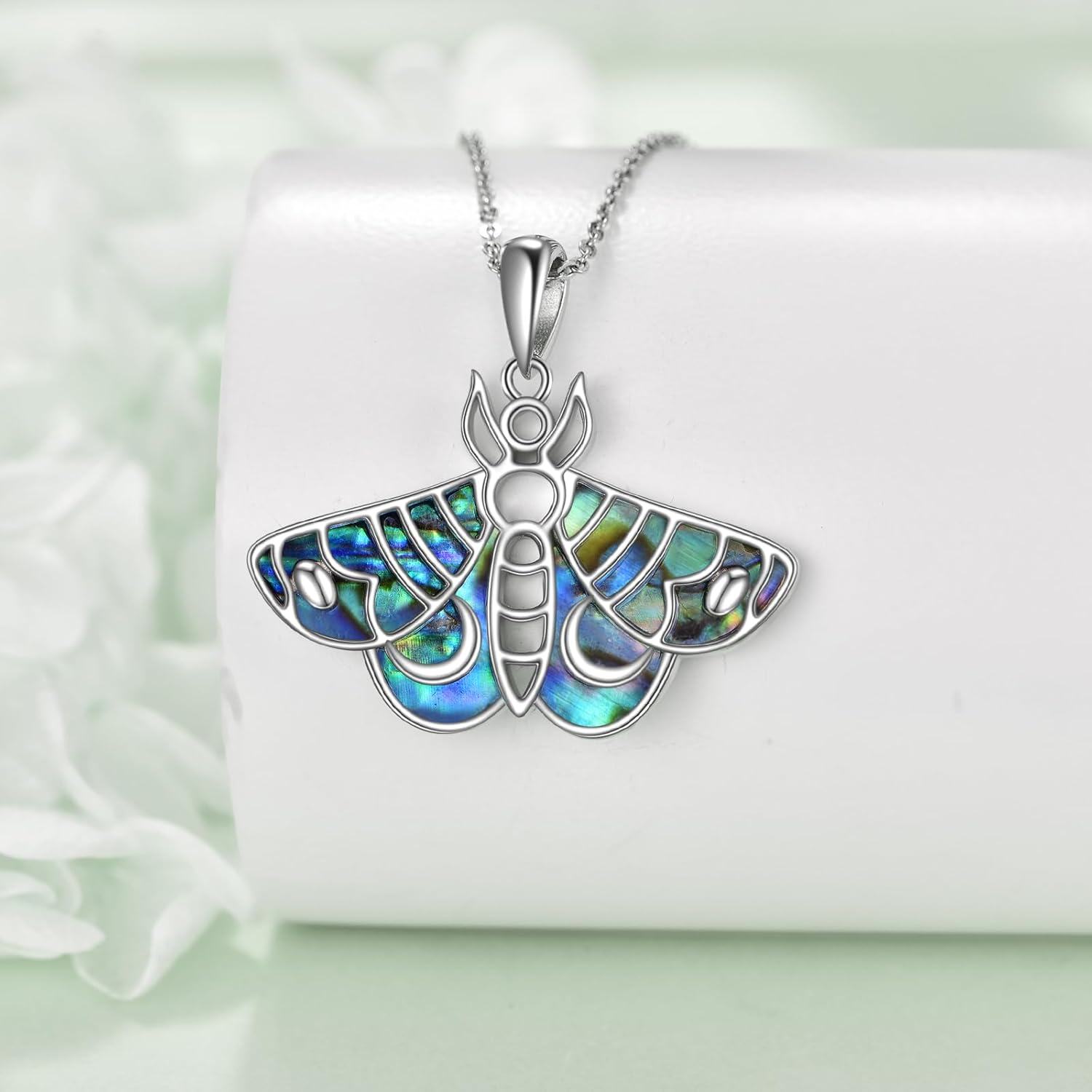 wholesale 925 Sterling Silver Abalone Shell Butterfly Pendant Necklace s for Women-0-4