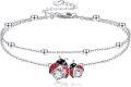 wholesale 925 Sterling Silver Red Enamel Ladybug Charm Bracelet for Women Girls  6-8inch-0-0