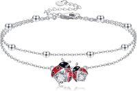 wholesale 925 Sterling Silver Red Enamel Ladybug Charm Bracelet for Women Girls  6-8inch-Ladybug Anklets