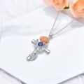 wholesale 925 Sterling Silver Cross Pendant With Red Gemstone And Lily Design-0-34