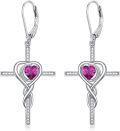 wholesale TOUPOP Cross Earrings For Women Infinity Tourmaline Cross Earrings Sterling Silver Religious Jewelry October Birthstone Earring With Heart Crystal Birthday Gifts For Women -0-0