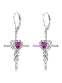 TOUPOP Sterling Silver Tourmaline Crystal Infinity Cross Heart Earrings-undefined