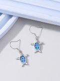 wholesale 925 Sterling Silver Blue Opal Turtle Dangle Drop Earring Beach  for Women Girls-0-1