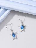 wholesale 925 Sterling Silver Blue Opal Turtle Dangle Drop Earring Beach  for Women Girls-0-1