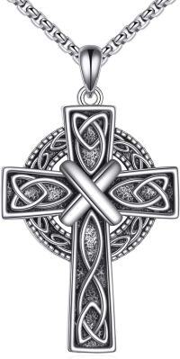 wholesale 925 Sterling Silver Celtic Knot Cross Pendant Necklaces for Men & Women-Cross H