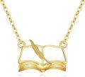 wholesale 14K Gold Open Book with Quill Pen and Heart Charm Necklace for Teachers & Readers-0-0