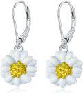 wholesale 925 Sterling Silver Daisy Flower Leverback Dangle Drop Earrings-0-0