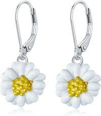 wholesale 925 Sterling Silver Daisy Flower Leverback Dangle Drop Earrings-Daisy Earrings\/White Oil Drop
