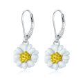 wholesale 925 Sterling Silver Daisy Flower Drop Earrings White Petals Gold Center Two Tone-0-0