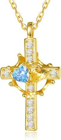 wholesale  Sterling Silver Birthstones Gold Cross Necklace for Women -03-11-Mar-Nov-03-11-Mar-Nov