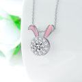wholesale 925 Sterling Silver Pink Enamel Rabbit Pendant Necklace with Cubic Zirconia for Women 18 + Extender Chain-0-1