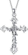 wholesale 925 Sterling Silver Rose Cross Pendant Necklace for Women (A-Rose Cross Necklace)-0-0