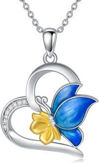 wholesale 925 Sterling Silver 925 Blue and Yellow Enamel Butterfly Heart Necklace Gift for Mom Wife Girlfriend Daughter Sister Friend-Type 2
