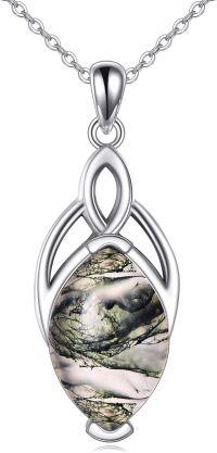 wholesale Sterling Silver Moonstone Turquoise Lapis Lazuli Larimar Moss Agate Celtic Trinity Knot Necklace-Moss Agate