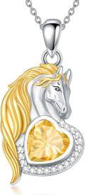 wholesale 925 Sterling Silver Synthetic Birthstone Horse Pendant Necklace Gift for Women-0-0