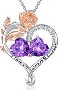 wholesale Sterling Silver Rose Quartz Heart Birthstone Necklace for Women Valentine s Day Gift-02-02-Feb-Feb Birthstones