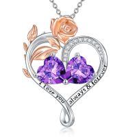 wholesale 925 Sterling Silver Rose Quartz Heart Birthstone Necklace for Women Valentine s Day Gift-02-02-Feb-Feb Birthstones