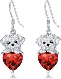 wholesale Metal Birthstone Dog Earring Maltese Dangle Earrings Gift for Women-January