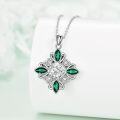 wholesale 925 Sterling Silver Green Crystal Flower Pendant Necklace for Women-0-3