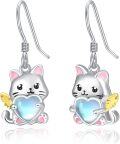 wholesale 925 Sterling Silver Moonstone Cat Angel Wing Heart Drop Earrings for Women-0-0