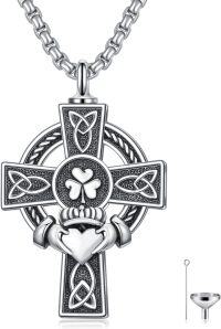 wholesale Sterling Silver Cross Pendant Necklace for Men Women Protection Amulet Religious Gift with 22 +2 Rolo Chain (with Gift)-A-Claddagh Cross-Urn