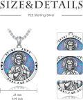 wholesale 925 Sterling Silver Round Blue Opal Saint Jude Pray for Us Medal Pendant Necklace-0-5