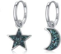 wholesale 925 Sterling Silver Turquoise Stone Celestial Asymmetry Sun & Moon Stud Earrings for Women-20-Sun Moon