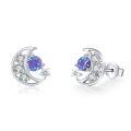 wholesale 925 Sterling Silver Purple Fire Opal Moon & Stars Stud Earrings Celestial s for Women Girls-0-0
